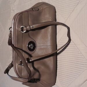 Coach  Tan/Gray Shoulder Bag with Pink Interior